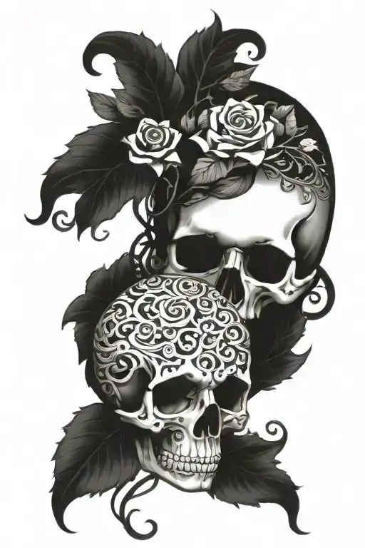 Female Skull On Filigree Vine Intertwined