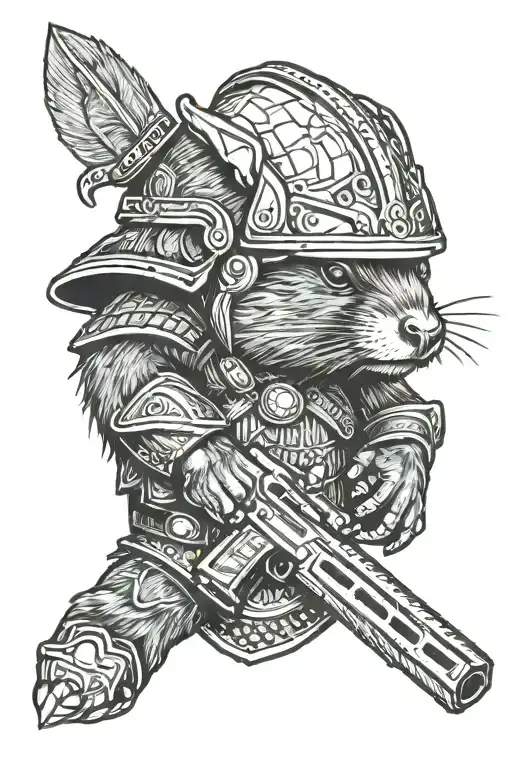 Beaver With Viking Helmet And Machine Gun