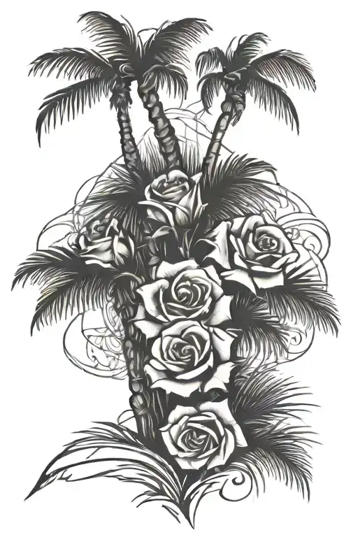 Palm Trees Roses Realism