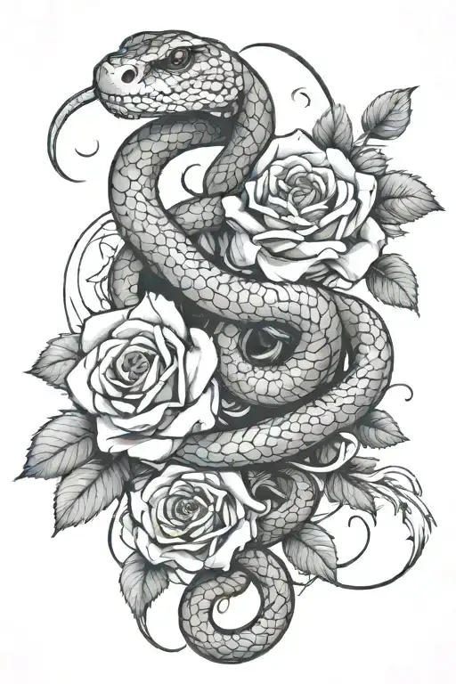 Snake Wrapped Loosely With Rose In The Middle And Part Of Snake Skeleton Showing