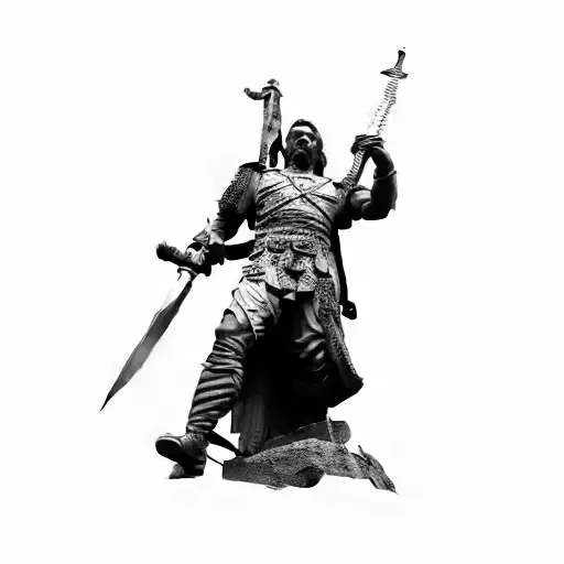 A Statue Of A Man Holding A Sword