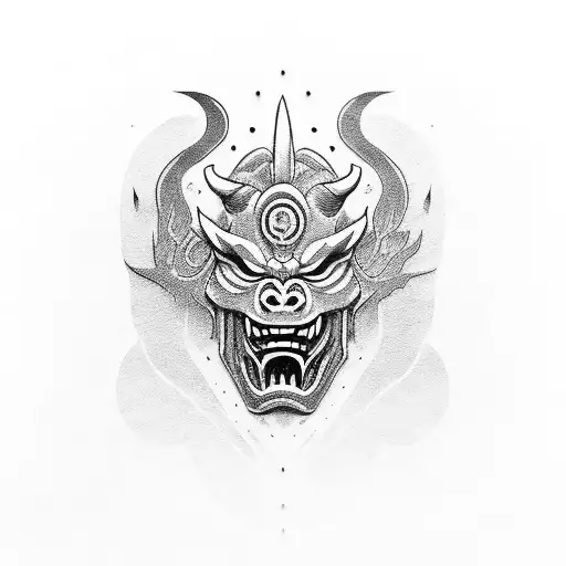 Oni Mask With Red Background