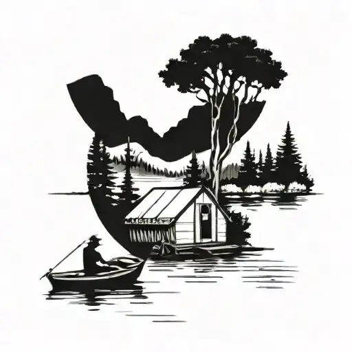 A Serene Camping Scene With A Boat Docked By A Peaceful Lake