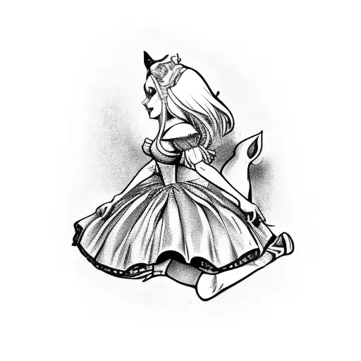 Alice In Wonderland Tattoo For Outer Thigh Of Female Leg