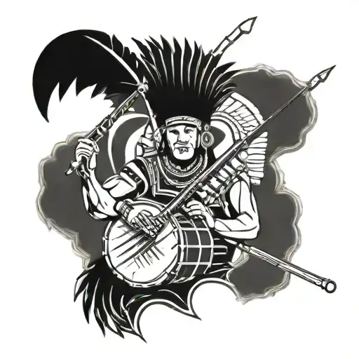 Incorporate A Drum Major Conducting A Marching Band With Native American Symbols Intertwined