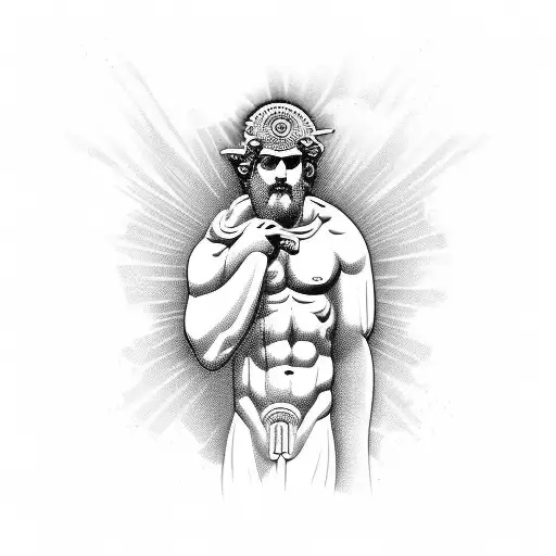 Fullybody Greek Statue In Ikarus Pose With Modern Wavy Background