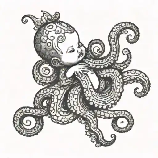 Human Baby Under Rainbow In Octopus