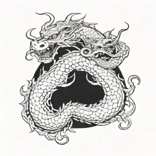 Traditional Asian Dragon And Snake Coiling Each Other With The Golden Gate Bridge In The Background