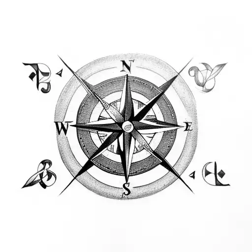 A Compass Intertwined With A Latin Phrase About Love