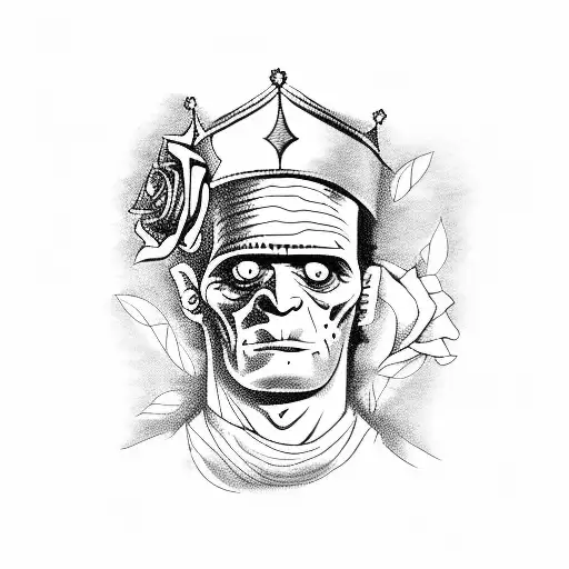 Frankenstein Monster Wearing A Crown And Holding A Rose