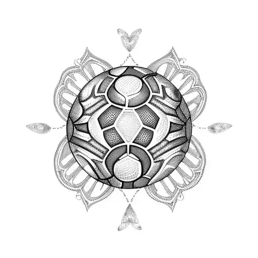 A Soccer Ball With Intricate Blackwork Patterns And A Butterfly Hovering Above It