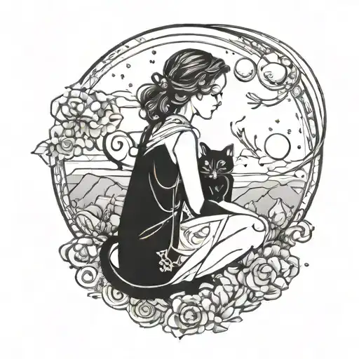 Woman With Cat And Moon