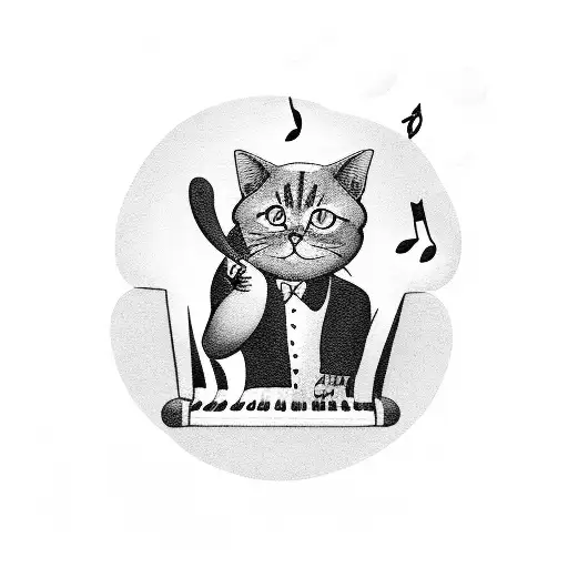 A Cat Playing A Keyboard With Musical Notes Floating Around It