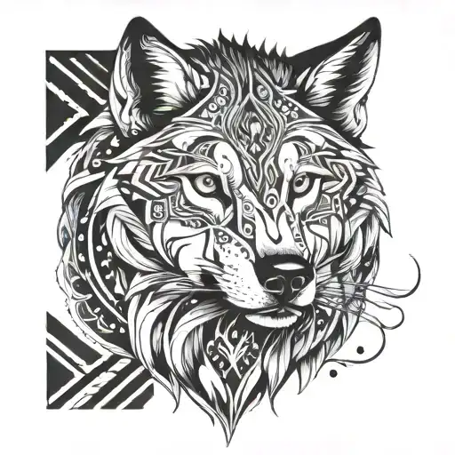 An Intricate Wolf Design Blending Tribal Patterns With The Beauty Of Nature