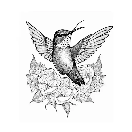 Hummingbird With Flowers In A Rectangle