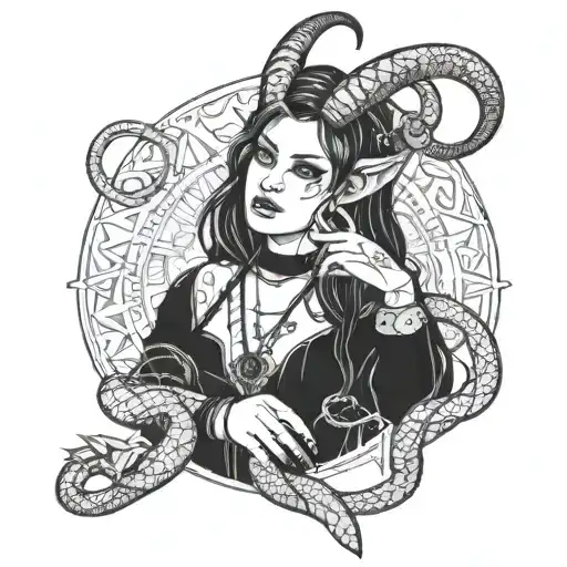 Goth Girl With Horns Wrapped With Snake