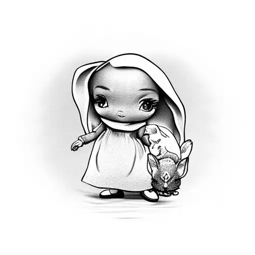 A Little Girl Holding A Rabbit Doll From His Hand Viewed From The Back