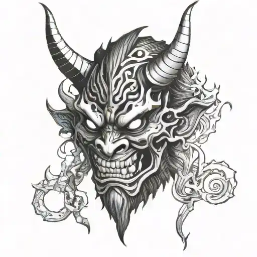 A Dark Oni Demon Mask With A Subtle Incorporation Of The Backwards 5 Symbolizing Self