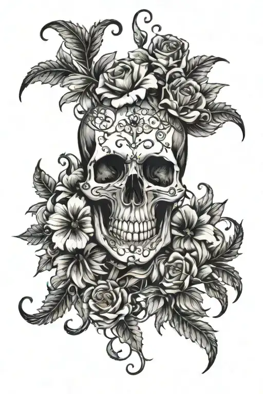 Flowers Vines Skull Spiders Crawling