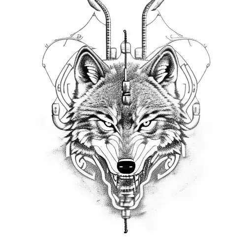 A Fierce Wolf Surrounded By Fishing Hooks And Lures