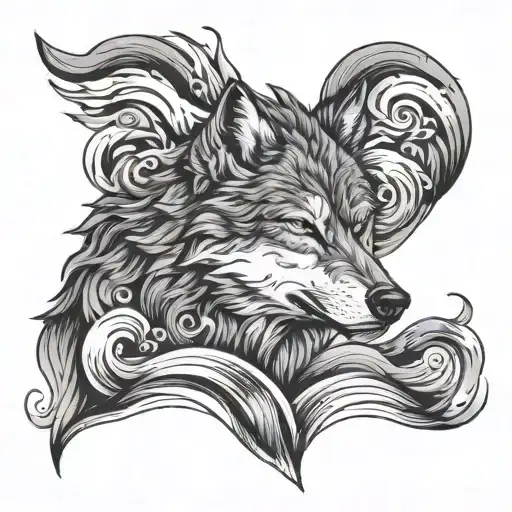 Wolf Head Behind Stormy Waves