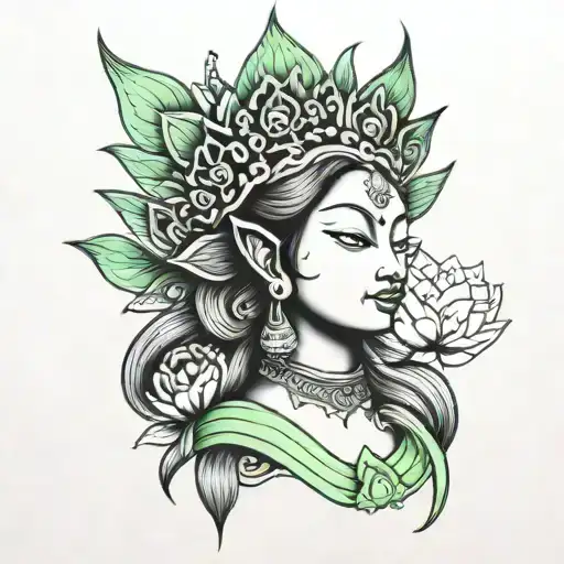 Crown Of Green Tara Lotus Unalome