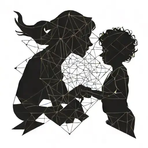 A Geometric Design Incorporating A Mother And Son Silhouette