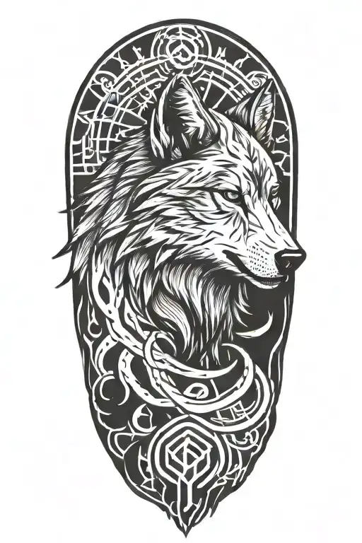 Wolf Viking Runes Engraved