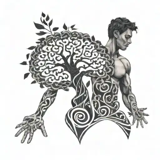 Man That Is Meditating And Is Arms Transform Into A Dna Tree Spiral