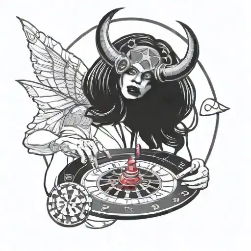 A Seductive Devil Woman With Dice For Eyes And A Roulette Wheel For A Halo