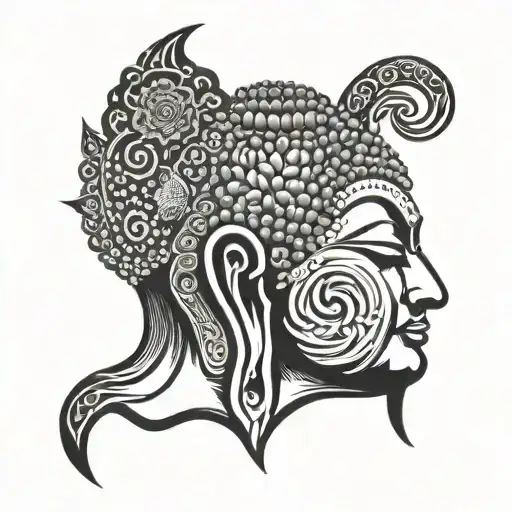 Buddha Head And Buddhism Symbol Background Black And White