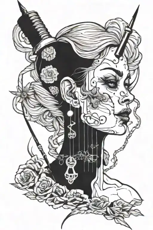 Creepy Face Woman Holding A Piercing Needle