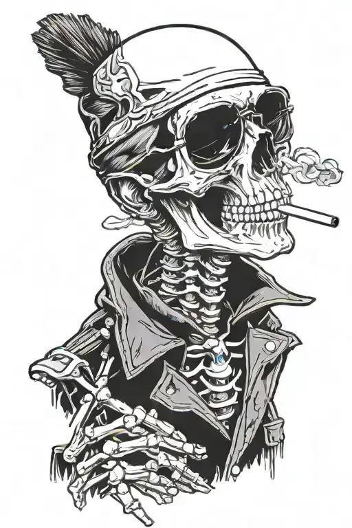 Hunter S Thompson As A Skeleton With His Full Outfit From The Movie With A Cigarette In His Mouth
