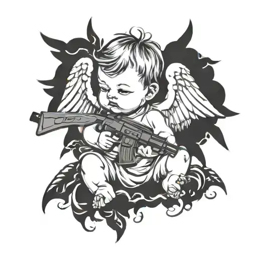 Baby With Wings That Resembles Cupid Holding An Ak-47