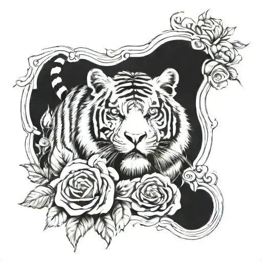 Tiger With Roses