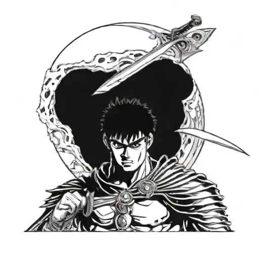 Manga Berserk With Guts And His Sword And In The Background The Eclipse