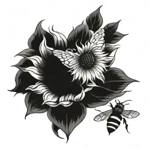 Sunflower With Bees And Leo Zodiac Sign