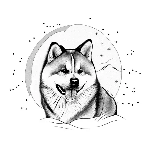 Japanese Akita Inu With Rising Sun In The Background