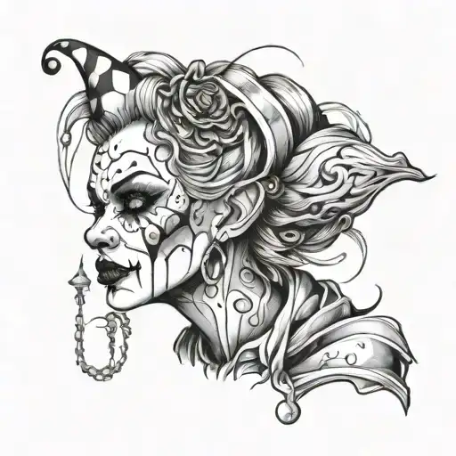Gothic Clown Woman From The Front With Expansions In Her Ears