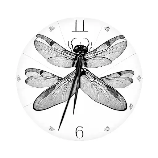 Dragonfly And Old Fashioned Clock Face