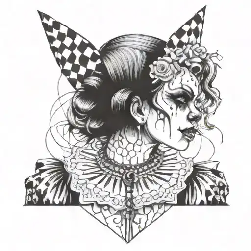 Gothic Clown Woman From The Front With Expansions In Her Ears