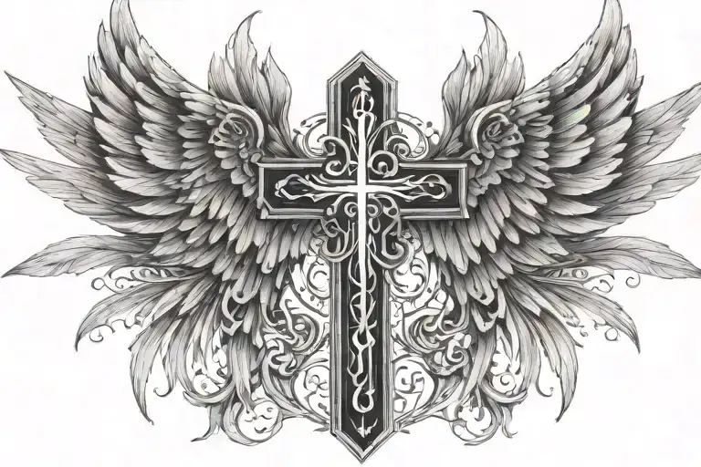 Psalm 91 With Cross And Angel Wings Spread Wide Open