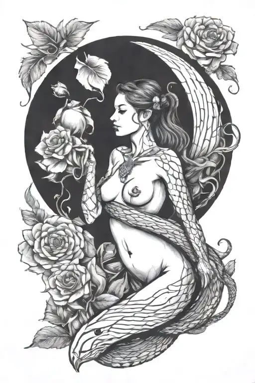 With Vertical Sheets That Wrap Half Of His Body And A Snake On His Neck