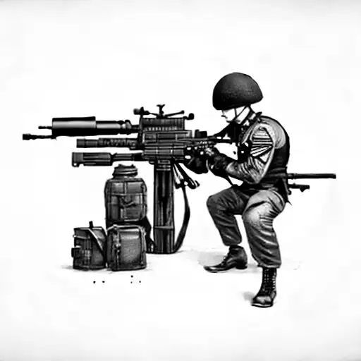 A Soldier Holding A Machine Gun