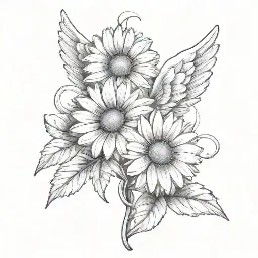 A Beautiful Daisy Birth Flower Intertwined With Angel Wings