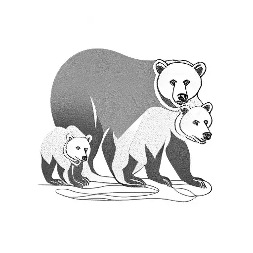 A Silhouette Of A Mother Bear And Her Cubs With The Word 'Mom' Incorporated Into The Design