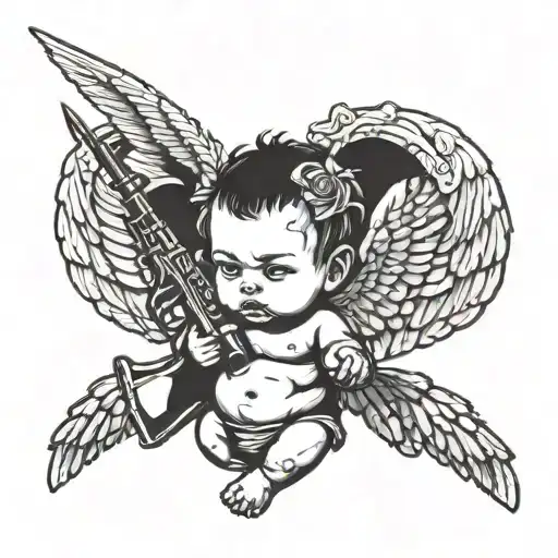 Baby With Wings That Resembles Cupid Holding An Ak-47