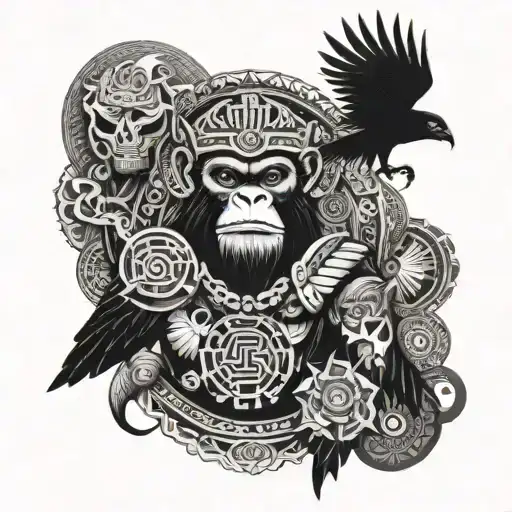 Mayan Culture Monkey And Raven Viking Culture Full Arm