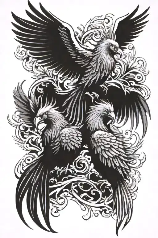 Phoenix Rising With Two Chicks Under The Wing Spread