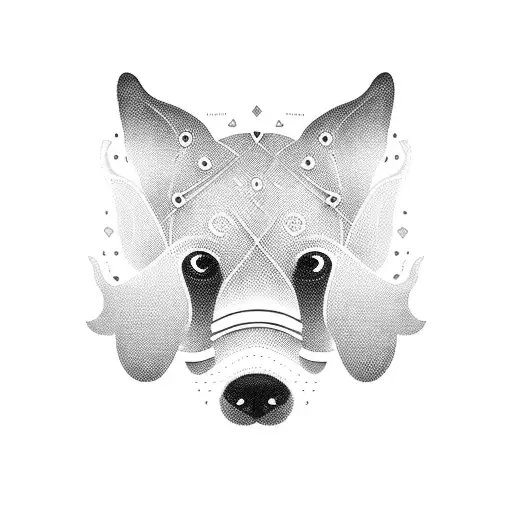 A Blackwork Tattoo Of A Dog Silhouette Formed By Musical Notes